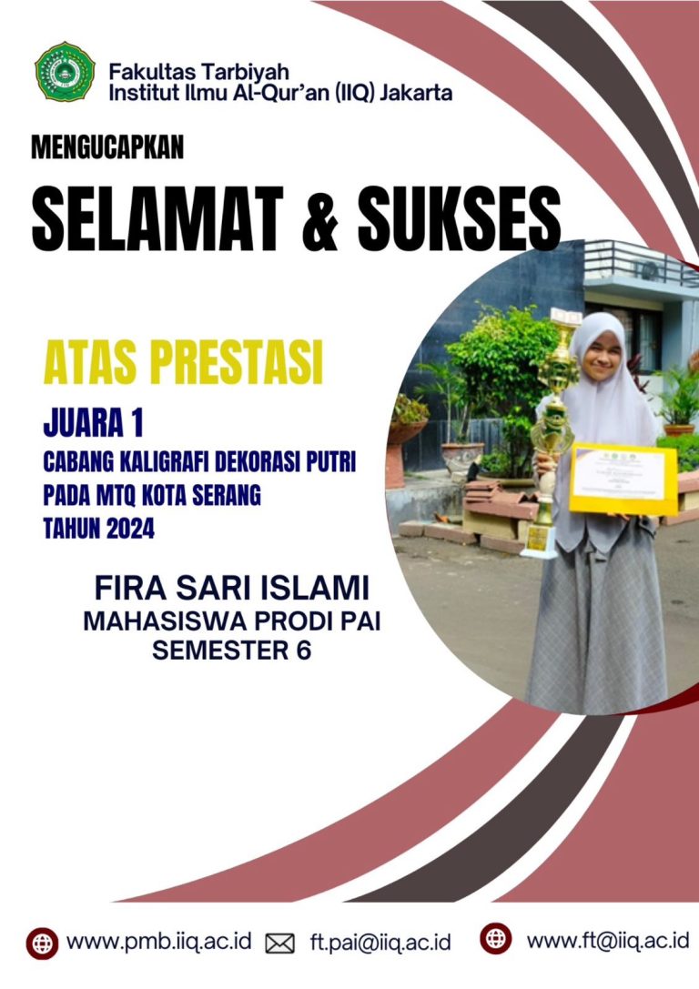 Fira Sari Islami Raih Juara 1 Kaligrafi Dekorasi Putri di MTQ Kota Serang