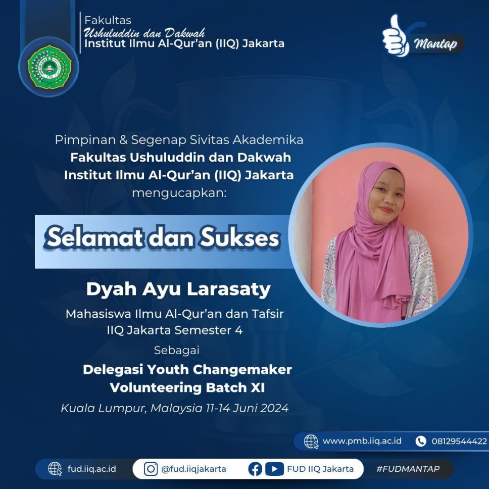Mahasiswi IIQ Jakarta Dyah Ayu Larasaty Berangkat ke Malaysia sebagai Delegasi Youth Changemaker