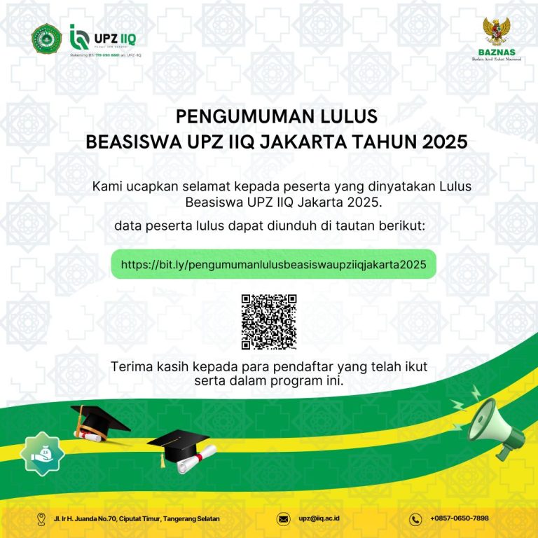 Pengumuman Kelulusan Beasiswa UPZ IIQ Jakarta 2025