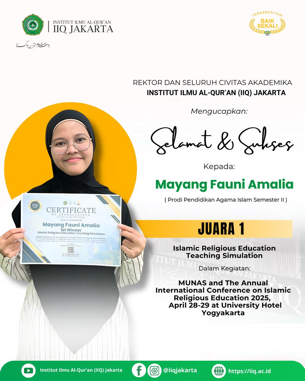 Prestasi Gemilang IIQ Jakarta: Zienatun Mufidah, Naeli Rahmah, Aulia Sarah Nasarudin, dan Mayang Fauni Amalia Sabet Juara di MTQ dan Ajang Internasional