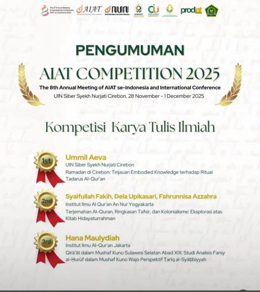 Kaji Mushaf Kuno Abad XIX, Mahasiswi IAT IIQ Jakarta Raih Penghargaan  di AIAT Competition 2025