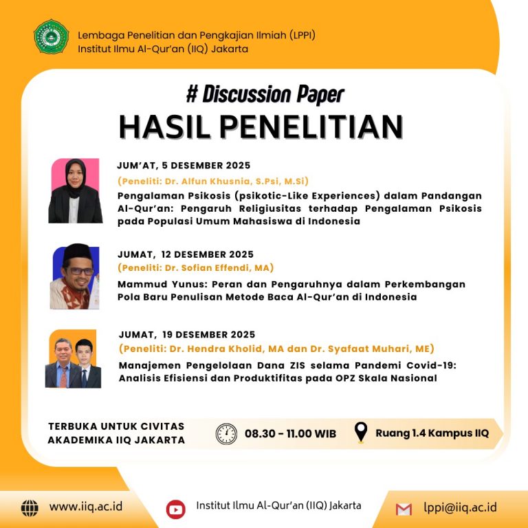 Efisiensi Zakat di Masa Krisis Jadi Sorotan, LPPI IIQ Jakarta Bedah Kinerja OPZ Nasional dalam Discussion Paper