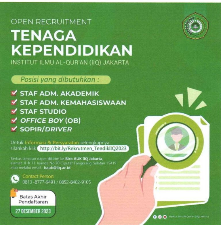Pengumuman Open Rekrutmen Tenaga Kependidikan IIQ Jakarta Tahun 2023