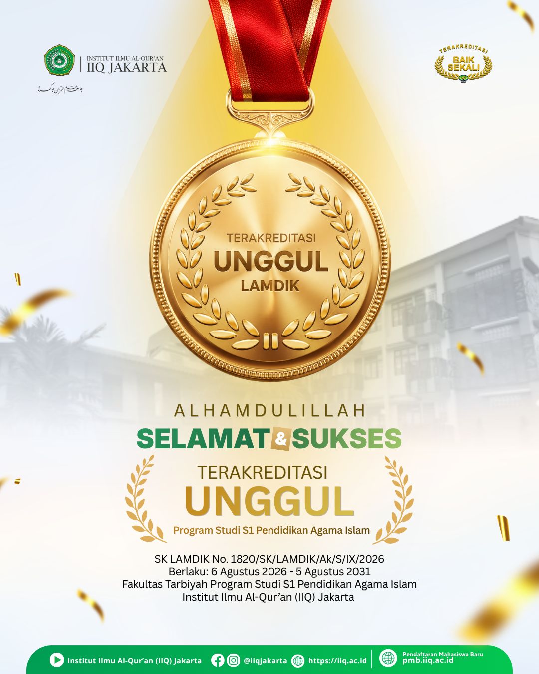 Sah! Prodi S1 PAI IIQ Jakarta Raih Akreditasi “Unggul” dari LAMDIK